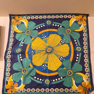 Lush Knot Wrap Scarf Recycled Floral Blue Yellow Teal Square 27x28 Eco Friendly‎